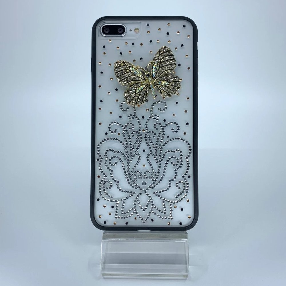 iPhone 7 Plus, 8 Plus TPU +PC case. Unique. Handmade. Silver rhinestones